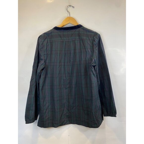 J. Crew Velvet Trimmed V Neck Tunic Black Watch Tartan Plaid Size Large New - Picture 4 of 8